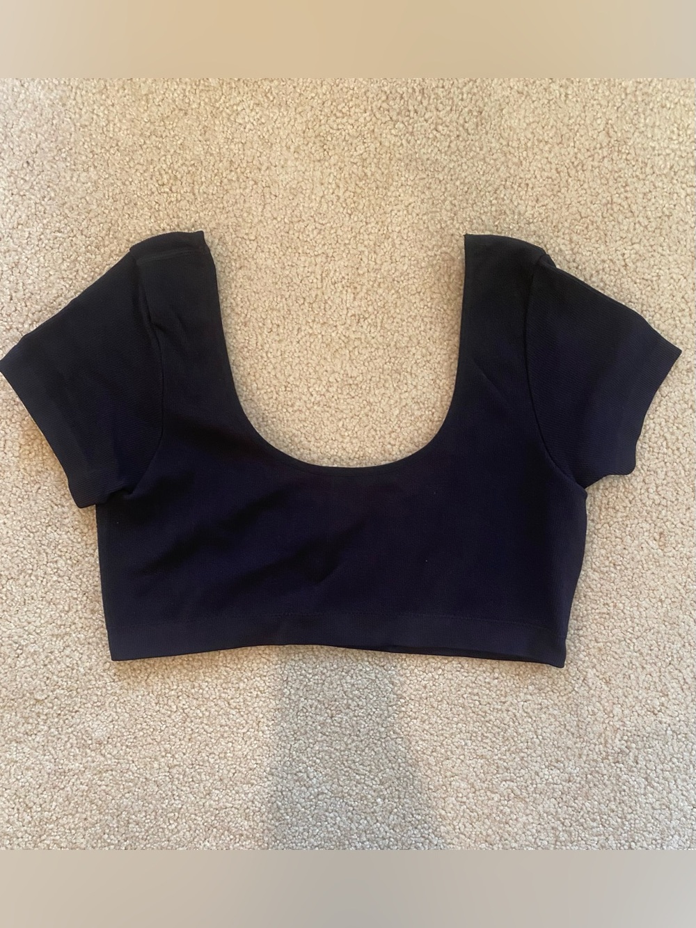 Garage Knit Cropped Top Black Scoop Neck Short Sleeve Pullover G/L